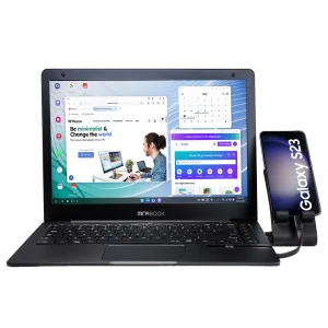 MiraBook Galaxy S23 Lapdock, DeX compatible, desktop mode, Mirabook, 13 Inch, Midnight Black, AZERTY Français, 45W Power Adapter, USB-C Quick Charge, HDMI Output, 3.5 mm Audio Jack, USB A 3.0, SD Reader